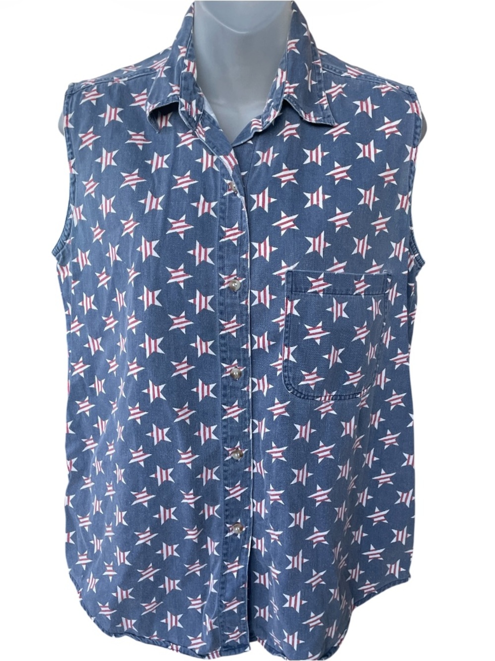 Vintage Quizz Sleevless button down shirt  1990’s patriotic top size medium